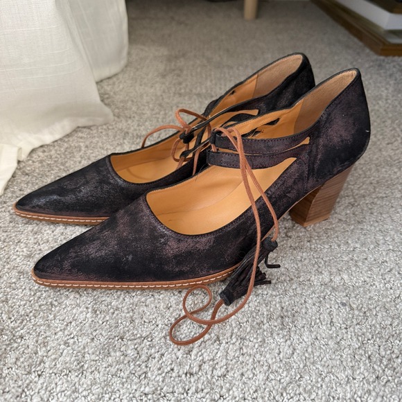 Sundance Shoes - Sundance Natalia Laced Heels Pointed Toe Brown Boho Tassles‎ Pumps Size 40